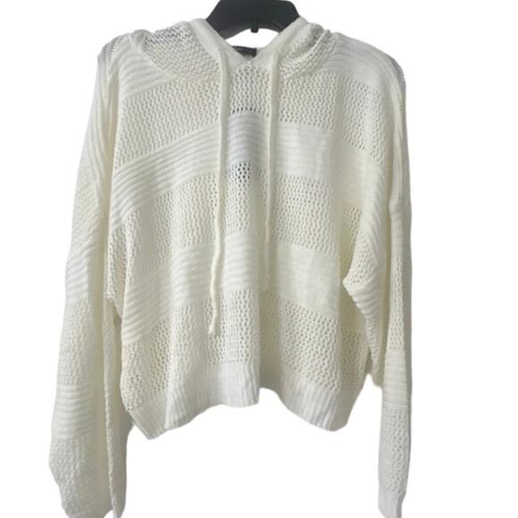 LULUS NWT Ivory Open Weave Cropped Hooded Sweater Size Large - Picture 1 of 8